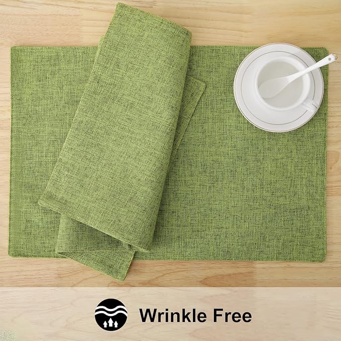 homing Cotton Linen Placemats Set of 4, Cloth Washable Farmhouse Dining Table Mats for Indoors & Outdoors, Easy to Clean, Grass Green, 13 x 19 Inch