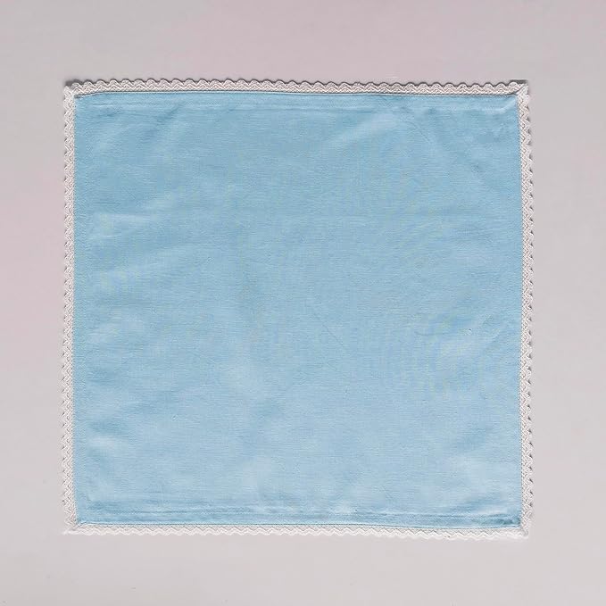 FINGERCRAFT Dinner Cloth Napkin Cotton Linen Blend 4 Pack Mitered Corners with Elegant Lace for Everyday Use Napkins are Pre Shrunk and Good Absorbency Sky Blue Easter Color