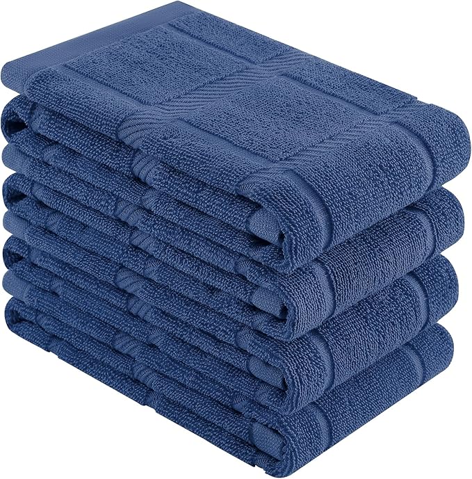 Homaxy Premium Kitchen Towels 18"x28", 4 Pack Large Cotton 380 GSM Dish Towels, Soft and Absorbent Kitchen Hand Towels with Terry Grid Design, Utility Tea Towel Set with Hanging Loop, Navy Blue