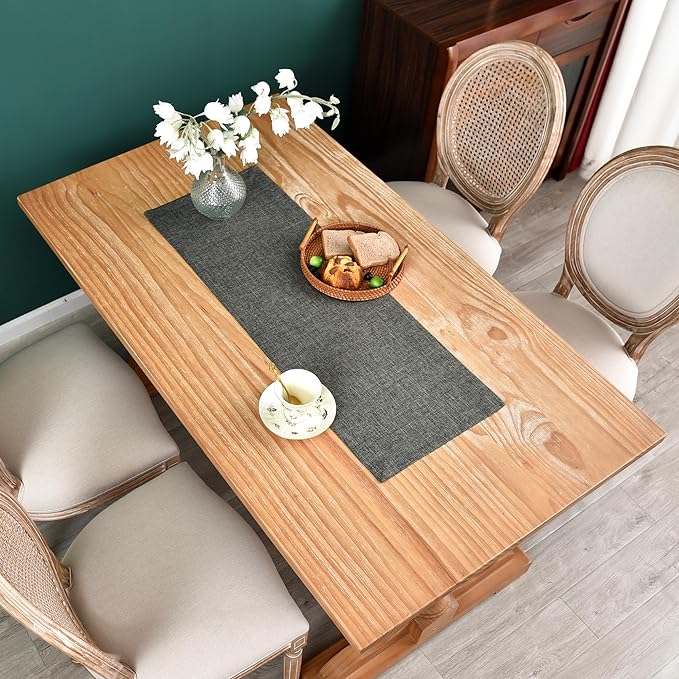 NEWISHER Farmhouse Rustic Table Runner Dark Grey Rectangular Table Runners Faux Linen Table Runner for Everyday Use Kitchen Dining Party Table 13x36 Inch