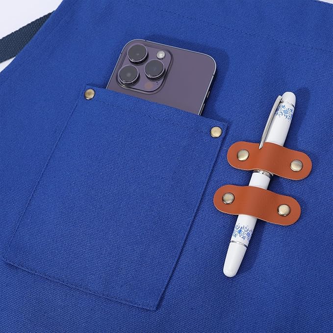AFUN Chef Aprons for Women Men with Oversized Pockets, 12-Ounce Cotton Canvas Cross Back Water Repellent Apron (Royal Blue)
