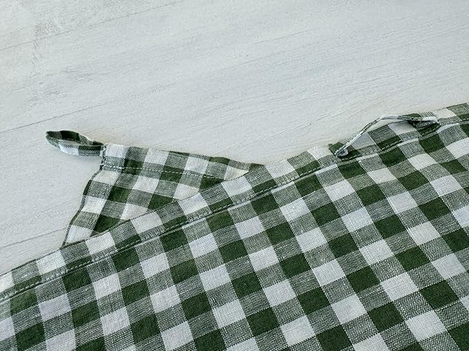 Eight Owls Stonewashed Linen Kitchen Dish Towels - 20 x 27 inch – 100% Pure Linen Tea Towel/Hand Towel - Set of 2 (Green Check)