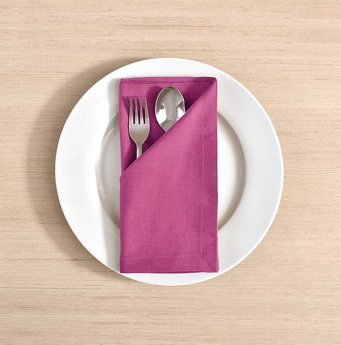 Fingercraft Dinner Cloth Napkins, Cotton Linen Blend Fabric 12 Pack Easter Special, Premium Quality, Mitered Corners for Every Day Use Napkins are Pre Shrunk and Good Absorbency Magenta Easter Color