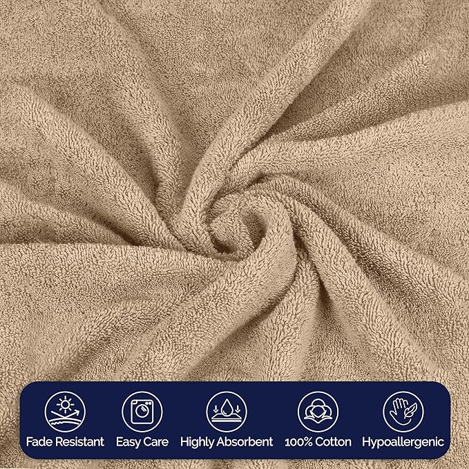 Elegant Comfort Premium Cotton 8-Piece Towel Set, Includes 4 Washcloths, 2 Hand Towels and 2 Bath Towels, 100% Turkish Cotton - Highly Absorbent and Super Soft Towels for Bathroom, Taupe