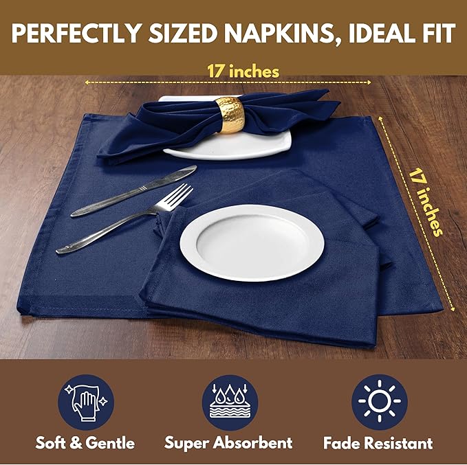 Native Fab Solid Cloth Napkin Set of 4, 100% Cotton, Washable, Reusable Dinner Cloth Napkin 17x17 inches, Table Decor Napkins for Dinner, Events, Ink Blue