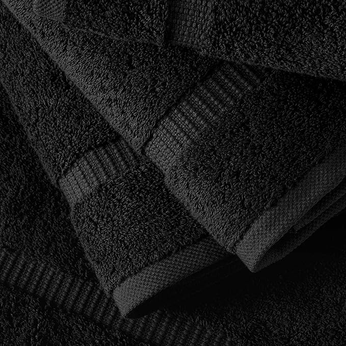 SALBAKOS 100% Turkish Cotton Washcloth Set of 12, 13x13 inch | Premium Quality | Hotel & Spa Collection | Ultra Soft, Super Absorbent, Wash Cloth Towels | Made in Turkey (Black 12 Pcs Washcloth)