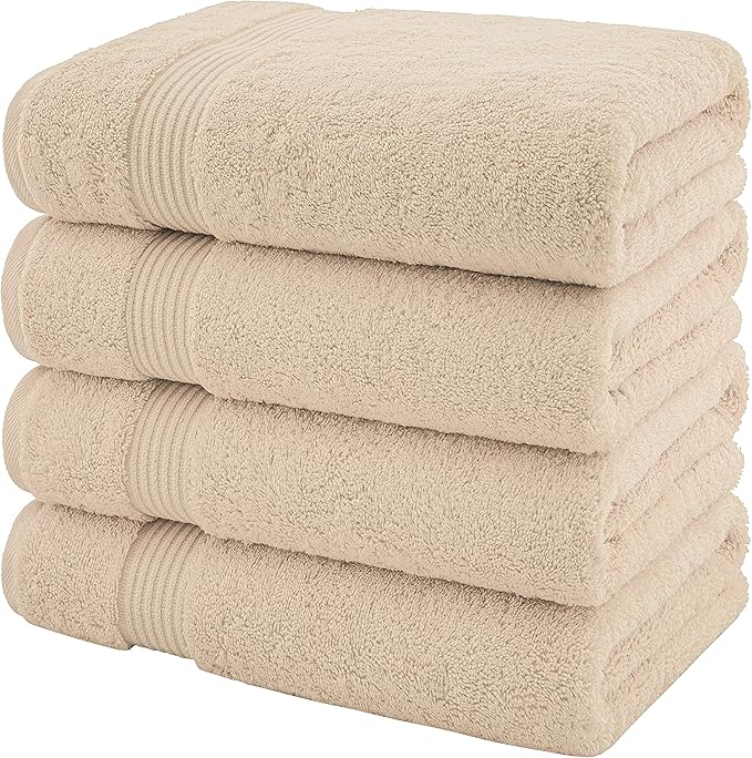 American Veteran Towel, Turkish Bath Towels for Bathroom 4 Pack, 27x54 Extra Large Premium Soft Drying Bathroom Towels, Beige