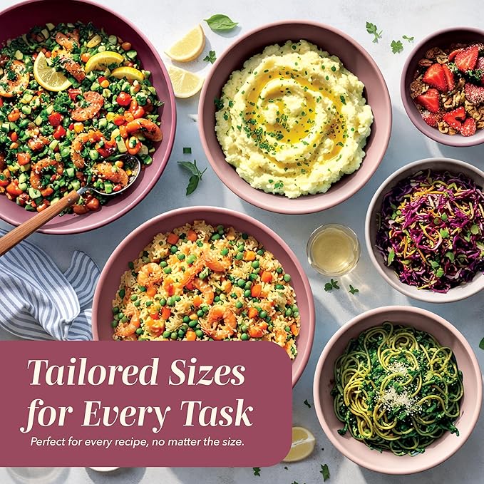 COOK WITH COLOR Mixing Bowls with Lids - 12 Piece Plastic Nesting Bowls Set includes 6 Prep Bowls and 6 Lids, Microwave Safe Mixing Bowl Set, Rose TPR Lid