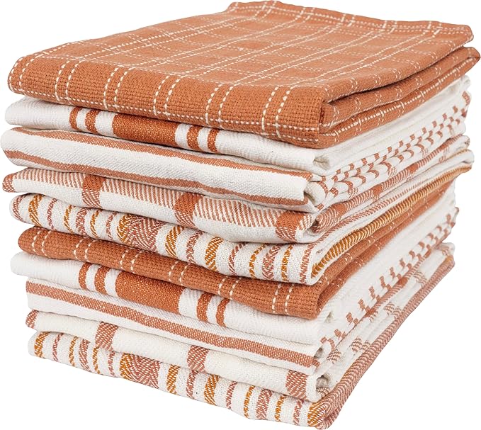 KAF Home Assorted Flat Kitchen Towels - Set of 10, 18 x 28 Inch (Orange)