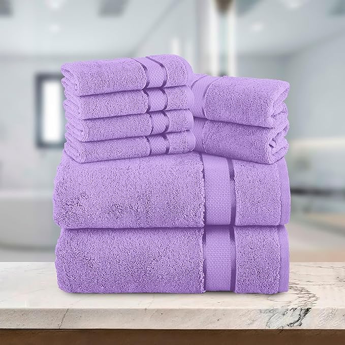 Elegant Comfort Premium Cotton 8-Piece Towel Set, Includes 4 Washcloths, 2 Hand Towels and 2 Bath Towels, 100% Turkish Cotton - Highly Absorbent and Super Soft Towels for Bathroom, Lilac