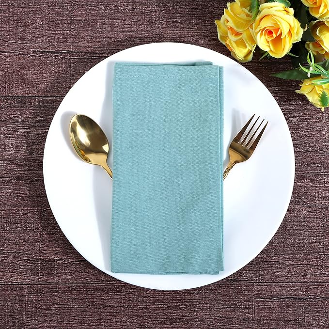 FINGERCRAFT Dinner Cloth Napkin Cotton Linen Blend 12 Pack Natural Premium Quality Mitred Corner for Every Day Use Pre Shrunk and Good Absorbency 18x18 in Easter Color Sky Blue