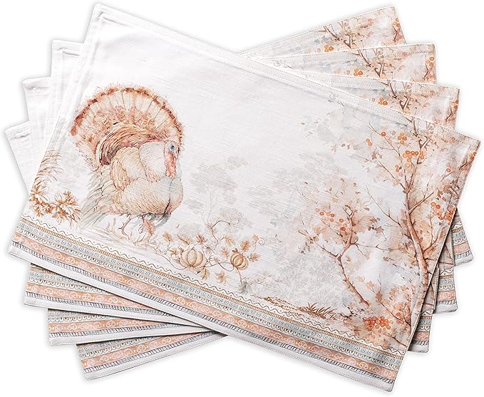 Maison d' Hermine Placemats Set of 4 100% Cotton Washable Cloth Place Mats, Reusable Table Mats for Thanksgiving Christmas Decorations Kitchen Dining Party Wedding (Giving Thanks, 13" x 19")