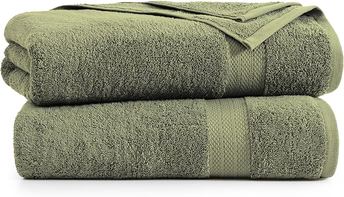 LANE LINEN 100% Ring Spun Cotton Luxury Bath Sheet 2 Pcs (35"x66") - Fade Resistant, Highly Absorbent Extra Large Bath Sheet - Oversized Bath Towels for Adults - Remains Soft After Washing - Oil Green