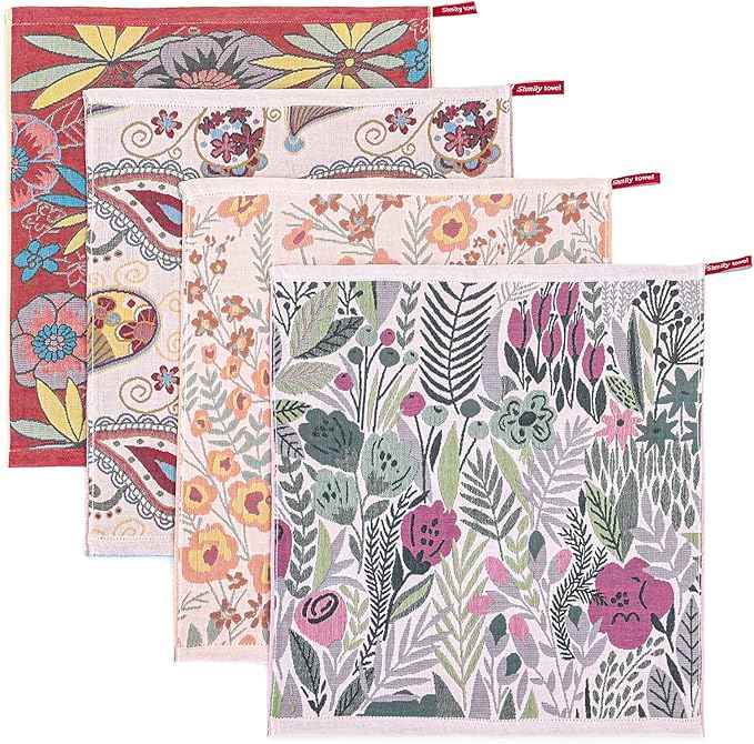 Cotton Kitchen Towels Set of 4, Quick Dry Sustainable Decorative Dish Towels for Kitchen Drying,Ultra Absorbent Reusable Cleaning Tea Towels,Pretty Hand Towels for Bathroom with Loop-Blossom