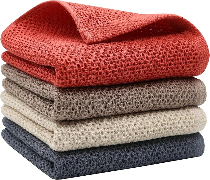 Mia's Dream Cotton Hand Towel Waffle Weave Kitchen Tea Towels, Soft and Absorbent Gym Bath Washcloths, 13x28 Inch 3 Pack (Brick Red)