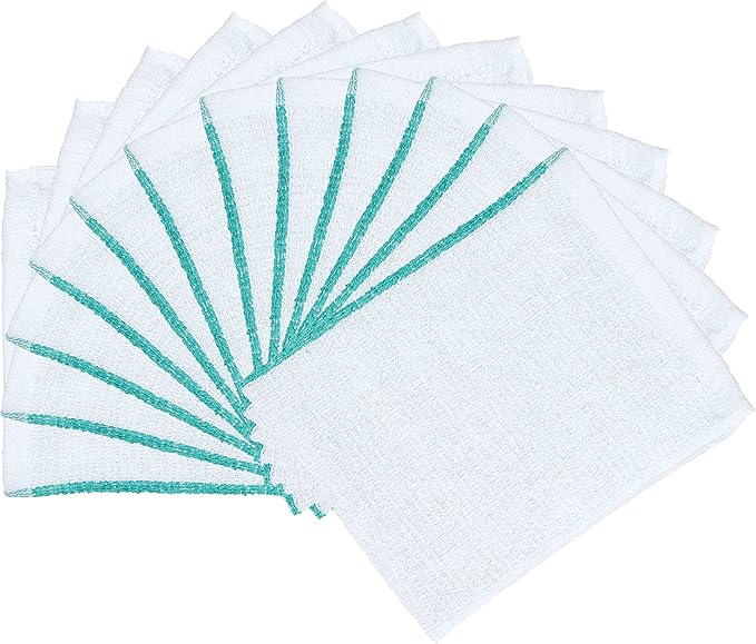 Arkwright LLC Terry Kitchen Bar Mop Towels Bulk Pack of 60 (16 x 19) with Green Center Stripes, Cotton Multipurpose Dish Cleaning Tea Towel for Home, Hotels, Restaurants