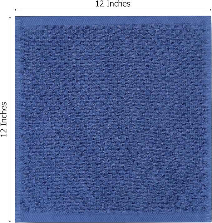 COTTON CRAFT Euro Spa Waffle Wash Cloth - Set of 12 Luxury Pure Ringspun Cotton Waffle Weave Bathroom Face Towel - Everyday Absorbent Hotel Gym Shower Beach Kitchen Travel Dorm - 12x12 inches - Blue