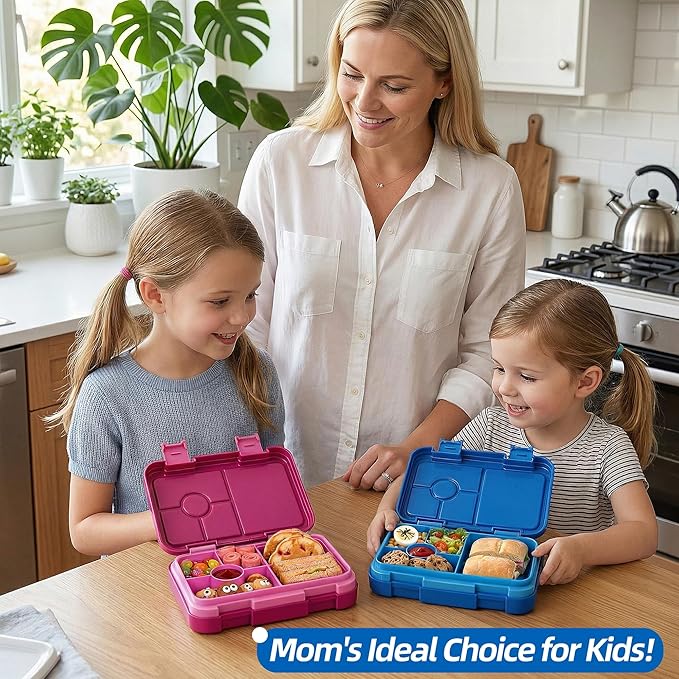 Bento Lunch Box for Kids, 6 Compartments BPA Free, Dishwasher Safe Back to School Snack Bento Lunch Containers Boxes, Ideal Portion Sizes for On-the-Go Meal, Ages 3+, School, Blue