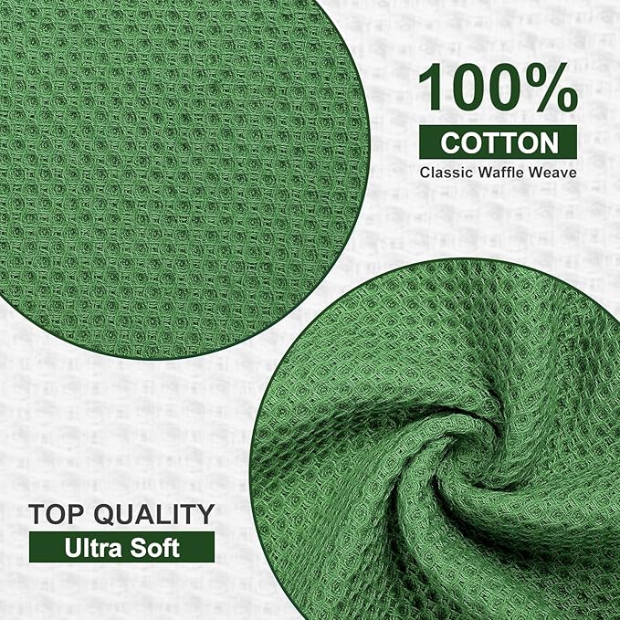 Homaxy 100% Cotton Waffle Weave Kitchen Towels, 13 x 28 Inches Super Absorbent and Machine Washable Dish Towels for Drying Dishes, 4-Packs, Grass Green