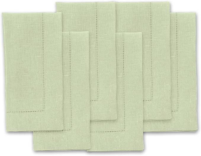 Solino Home Linen Cloth Napkins Set of 6-100% Pure Linen Sage Green Dinner Napkins 20 x 20 Inch for Spring, Summer - Classic Hemstitch, Handcrafted and Machine Washable