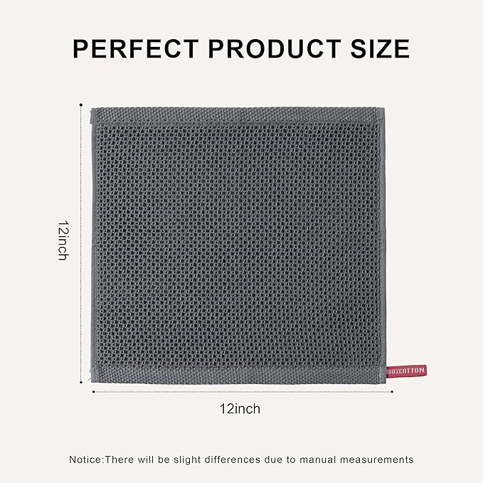 joybest Cotton Kitchen Dish Cloths, 8-Pack Waffle Weave Ultra Soft Absorbent Dish Towels Washcloths Quick Drying Dish Rags, 12x12 Inches, Dark Grey