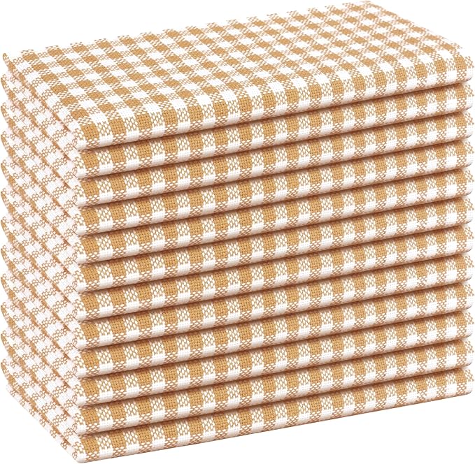 Native Fab Gingham Mini Check Cloth Napkins, Set of 12, 16x16 inches, 100% Cotton, Set of 12, Washable Soft Breathable Absorbent, Beige White