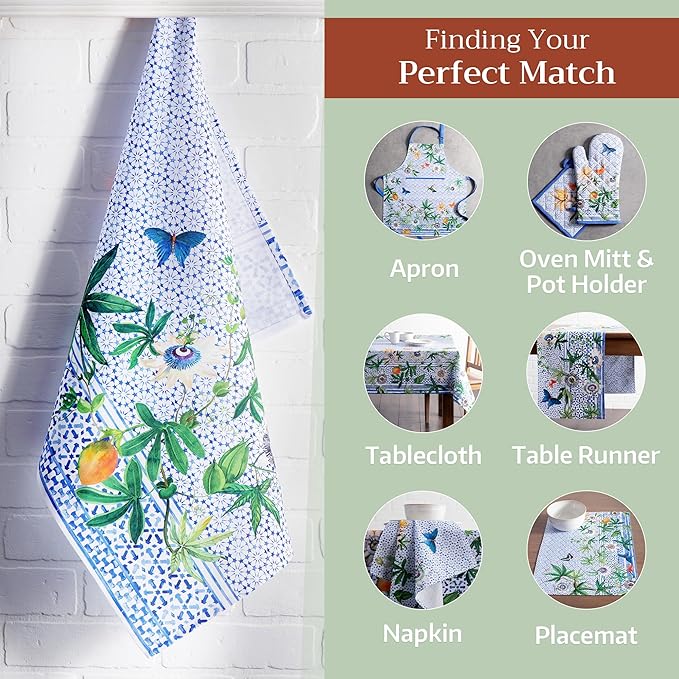 Maison d' Hermine Kitchen Towels Set of 3 100% Cotton 27.50" x 20" Reusable Cloth Tea Dish Towels Absorbent with Hanging Loop for Kitchen Gifts for Mothers Day Spring/Summer (Passiflora)