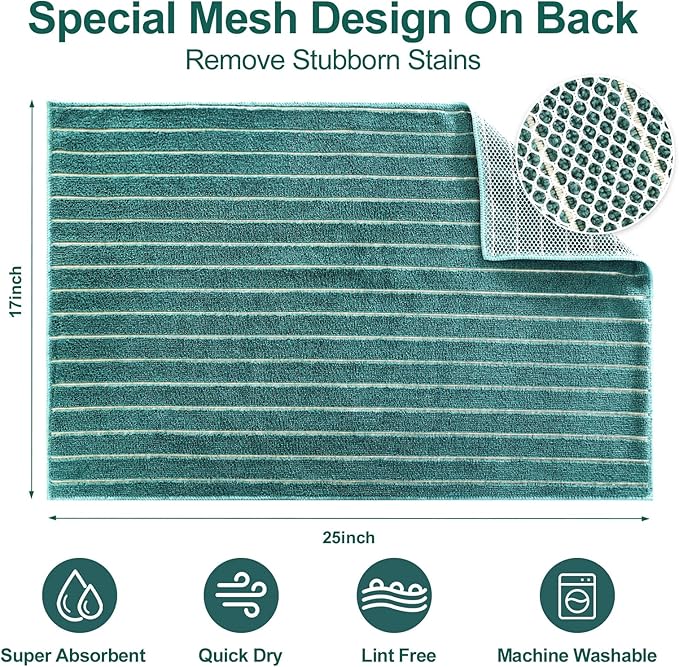PY HOME & SPORTS Microfiber Kitchen Dish Towels 6 Pack- 17 x 25” Super Absorbent Kitchen Hand Dish Cloths with Upgraded Mesh Design, Lint Free & Quick Drying (Grey/White/Teal)