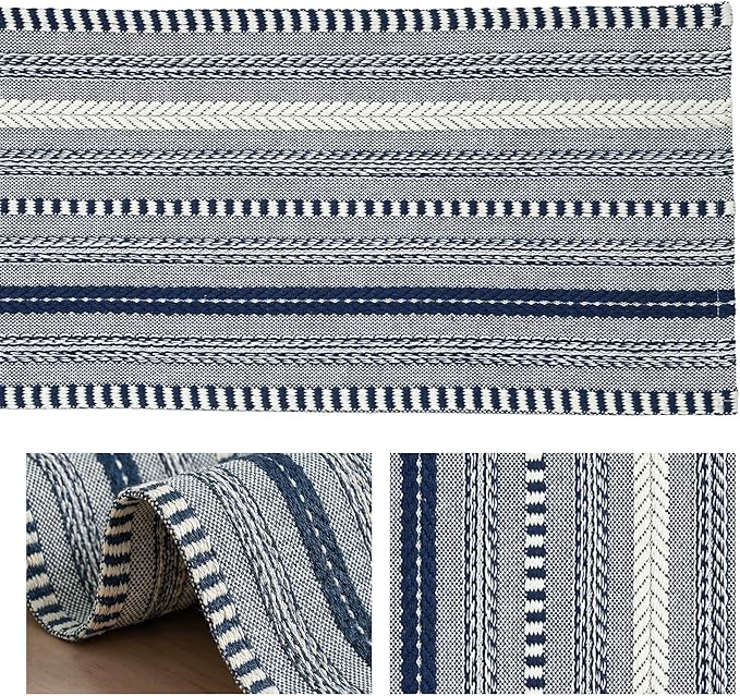 Artoid Mode Dark Blue Farmhouse Woven Table Runner, Seasonal Holiday Rustic Kitchen Dining Table Decoration for Home Party Decor 12x108 Inch