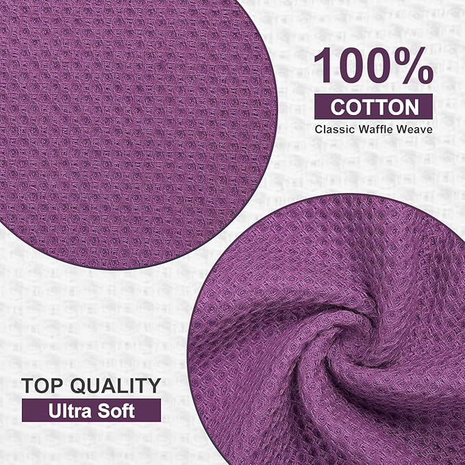 Homaxy 100% Cotton Waffle Weave Kitchen Towels, 13 x 28 Inches Super Absorbent and Machine Washable Dish Towels for Drying Dishes, 4-Packs, Purple