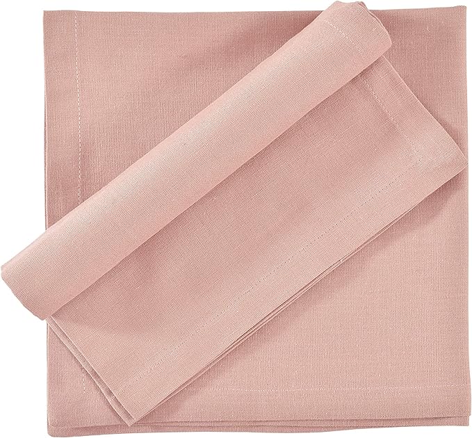 Cloth Napkins Dinner Washable Set of 4 in Cotton Linen Fabric Premium Quality, Mitered Corners for Reusable Every Day Use Pre Shrunk and Good Absorbency Christmas Cloth Napkins (Pack of 4, Pink)