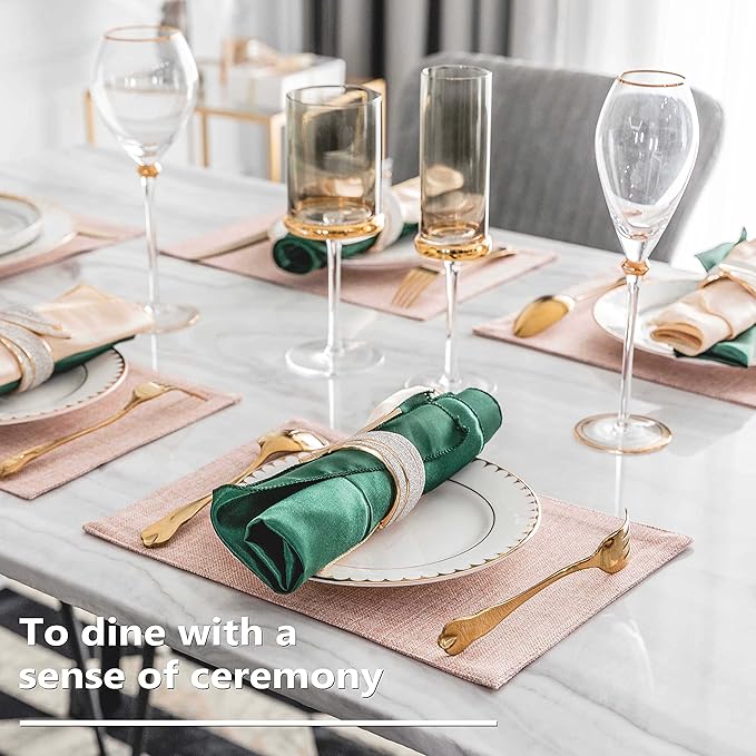 Home Brilliant Placemats Set of 8 Heat Resistant Dining Table Place Mats for Kitchen Table Party Dinner Spring Decorations, 13 x 19 inches, Apricot Pink