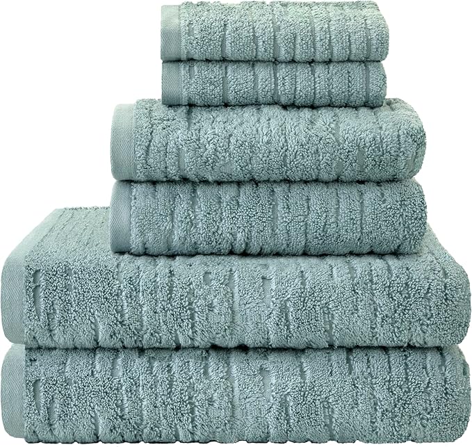 SKL Home CloudSoft 100% Cotton Luxury 6-Piece Towel Set, 600 GSM, Ultra Plush & Absorbent - 2 Bath Towels, 2 Hand Towels, 2 Washcloths, Teal