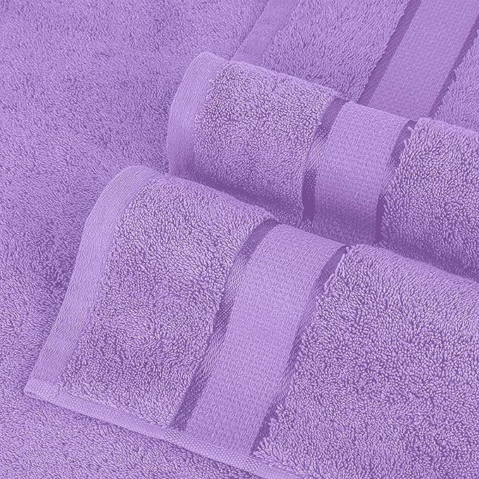 Elegant Comfort Premium Cotton 8-Piece Towel Set, Includes 4 Washcloths, 2 Hand Towels and 2 Bath Towels, 100% Turkish Cotton - Highly Absorbent and Super Soft Towels for Bathroom, Lilac
