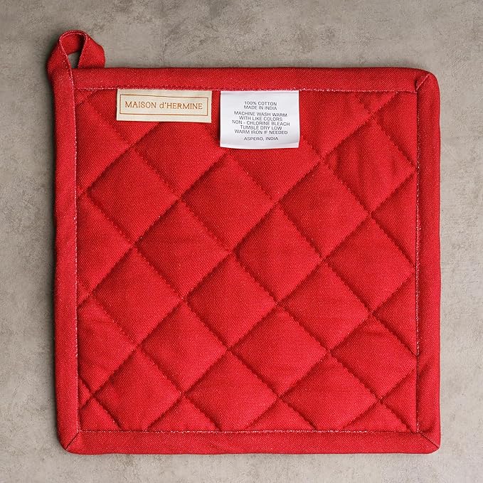 Maison d' Hermine Pot Holders 100% Cotton Heat Resistant Potholders 8" x 8" Hot Pads with Loop for Thanksgiving Christmas Decorations BBQ Cooking Baking Handling Hot Pans (Pack of 1, Fairy Christmas)