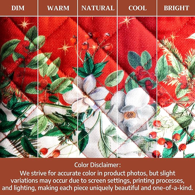 Maison d' Hermine Oven Gloves 100% Cotton Oven Mitt 7" x 13" with Loop Heat Resistant BBQ Cooking Gloves for Thanksgiving Christmas Decorations Baking Handling Hot Pans (Pack of 1, Noel)