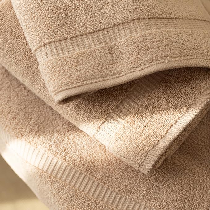 SALBAKOS 100% Turkish Cotton Washcloth Set of 12, 13x13 inch | Premium Quality | Hotel & Spa Collection | Ultra Soft, Super Absorbent, Wash Cloth Towels | Made in Turkey (Taupe, 12 Washcloths)