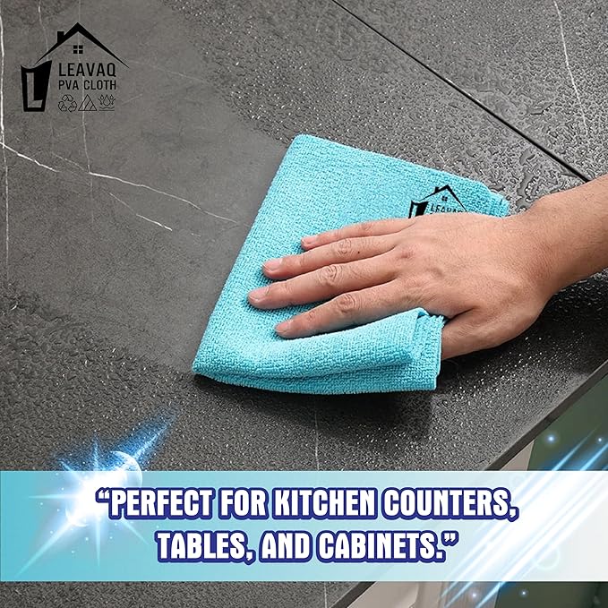 Leavaq PVA Microfiber Cleaning Cloth 3-Pack — Streak-Free Shammy Towel, Super Absorbent Chamois Cloth for Kitchen, Glass, Mirror, Bathroom | No Chemicals Needed | Reusable 12"x12"