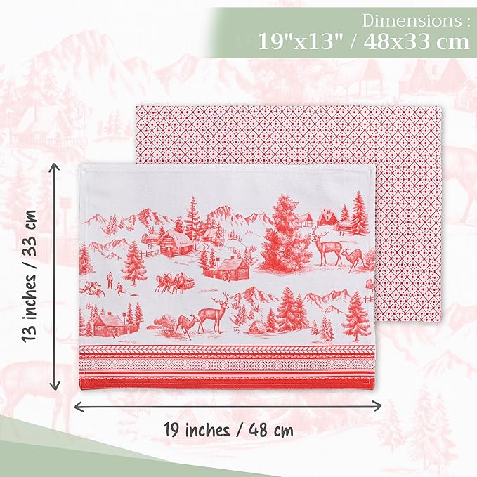 Maison d' Hermine Placemats Set of 4 100% Cotton Washable Cloth Place Mats, Reusable Table Mats for Kitchen Dining Decoration, Party, Wedding, Restaurant Spring/Summer (Basse Cour, 13" x 19")