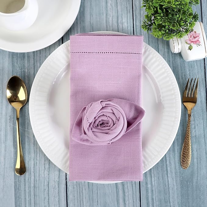 FINGERCRAFT Cloth Napkins, Hemstitched Napkins Cloth, 20 x 20 Inch Generous Picot Hem and Mitered Corner, Everyday Use Premium Quality Perfect for Parties Dinners Weddings Cocktail Set of 6 Lavender