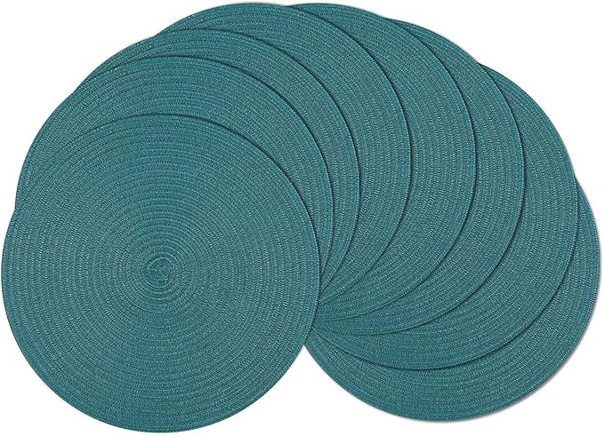 SHACOS Round Placemats Set of 8 Woven Braided Table Placemats 15 inch Circle Place Mats Washable Non Slip Table Mats for Home Wedding Party, Teal Green