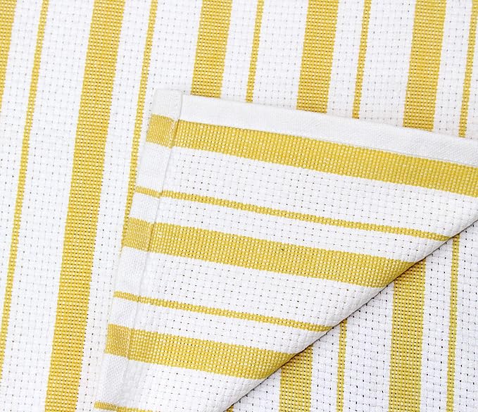 COTTON CRAFT Oversized Kitchen Towels -4 Pack 100% Cotton Basketweave Tea Dish Towels - Absorbent Reusable Low Lint Quick Dry - Cooking Drying Restaurant Bar Cleaning Cloth Napkin -20x30 Yellow Stripe