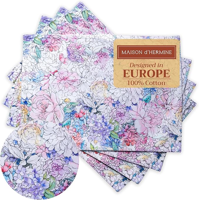 Maison d' Hermine Placemats Set of 4 100% Cotton Washable Cloth Place Mats Reusable Table Mats for Kitchen Dining Party Wedding Gifts for Mothers Day Spring/Summer (Floral Love, 13" x 19")