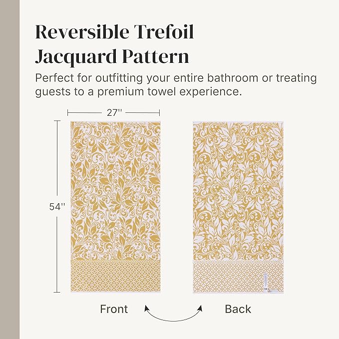 Modern Threads Botanical Vine 6-Piece 100% Cotton Towel Set – Reversible Yarn Dyed Jacquard – Includes 2 Bath Towels, 2 Hand Towels, 2 Washcloths – Absorbent, Quick Dry, Soft & Durable – Gold