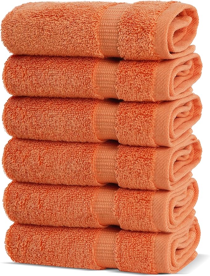 Chakir Turkish Linens 100% Cotton Premium Turkish Towels for Bathroom | 13'' x 13'' (6-Piece Washcloth, Coral)