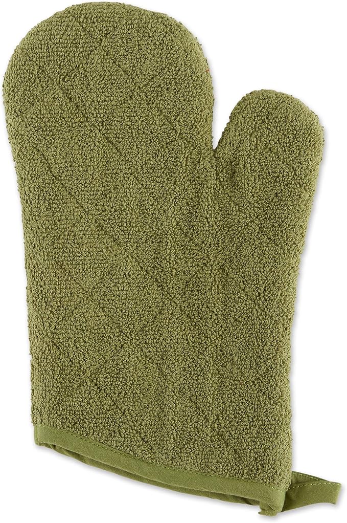 DII Basic Terry Collection 100% Cotton Quilted, Oven Mitt, Antique Green, 2 Piece