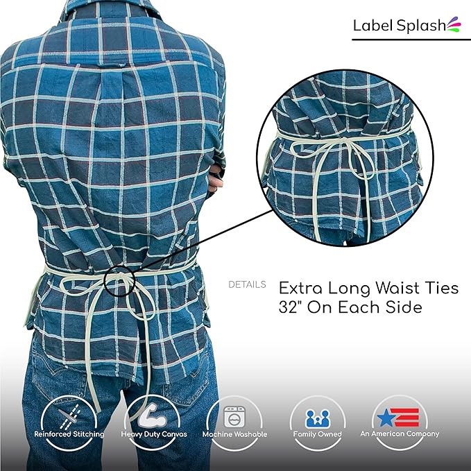 LABELPLASH 2 Pocket Canvas Work Waist Nail Apron Belt Washable Tool Utility Gardening Woodworkers Roofers Artists & Crafts