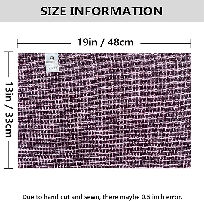 Kevin Textile Burlap Linen Placemats Set of 6 Heat Resistant Dining Table Place Mats Washable Kitchen Table Mats for Dinning Party Holiday Indoor Outdoor, 13 x19 inches, Red Purple