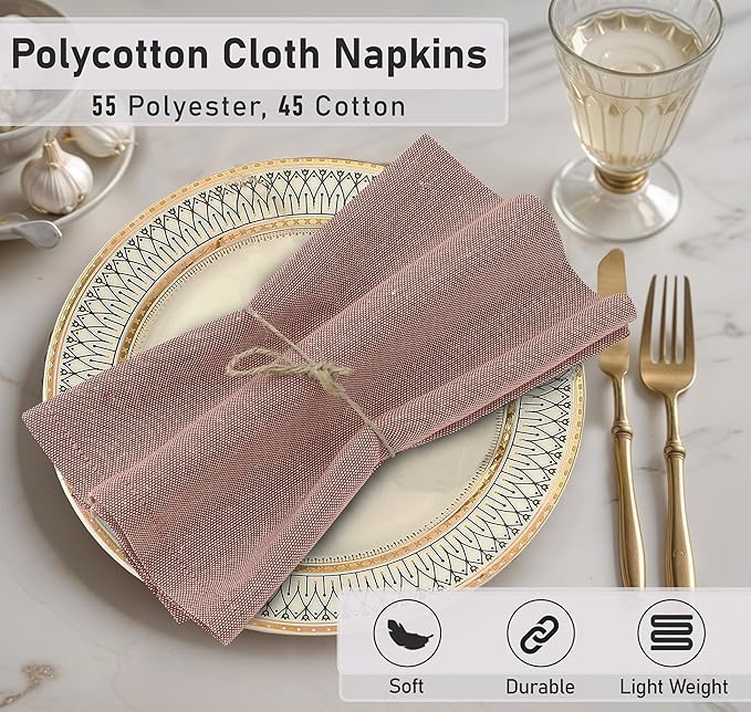 Ruvanti Cloth Napkins Set of 12, 18x18 Reusable, Cloth Washable, Soft & Durable Table Napkins, Polycotton Dinner Napkins for Parties, Christmas, Thanksgiving, Weddings -Rust Dark