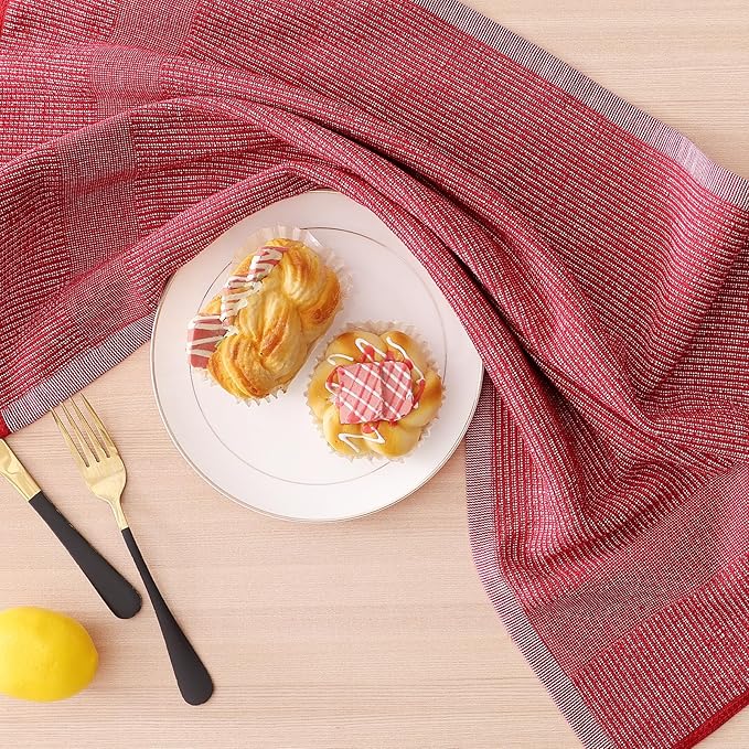 Homaxy Premium Kitchen Towels(18”x 28”, 6 Pack), Large Cotton Kitchen Hand Towels, Flat and Terry Dish Towels, 380 GSM Highly Absorbent Tea Towel Set with Hanging Loop, Grey/Red/Green